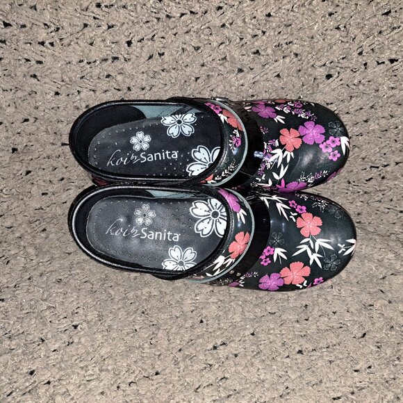 KOI BY SANITA-Black Floral Pattern Clogs-Nurse/Work-Patent Leather-Sz 35/5-NM - Picture 7 of 8